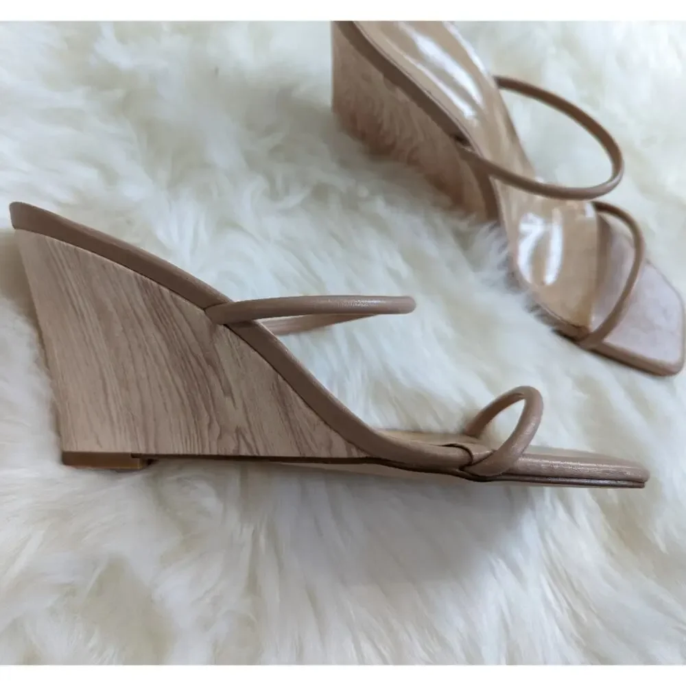 Shein light tan sandal wedges sz 38/ 7 New